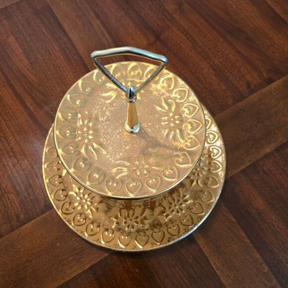 STANGL Gold Two-Tier Tidbit Serving Tray Gold Tone - Picture 2 of 7